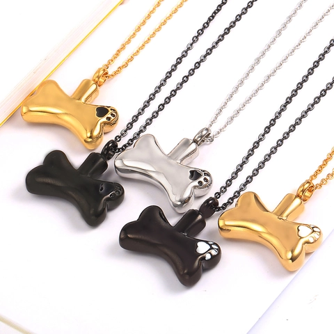 Stainless Steel Bone Shaped Cremation Urn Necklace For Pet Human Ashes Paw Print Memorial Pendant Keepsake Jewelry Gift