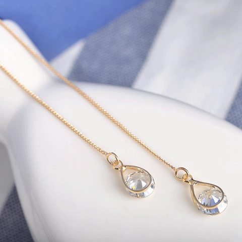 Orecchini A Filo Lungo Nappa Lega Goccia Acqua Zircone Geometrico Cuore Esagono Gioielli Moda Minimalista Per Donna
