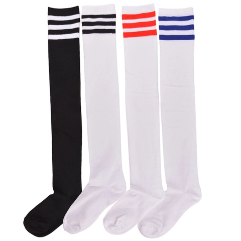 Over The Knee Thigh High Socks Striped Top Polyester Spandex Athletic School Girl Style Long Stockings For Women