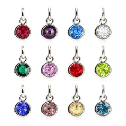 Round Birthstone Necklace Alloy Glass Rhinestone Pendant Twelve Month Anniversary Jewelry Gift For Women Elegant Simple