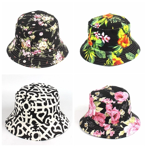 Bucket Hat Printed Cotton Canvas Floral Tropical Pattern Outdoor Sun Protection Summer Travel Casual Sunshade Cap