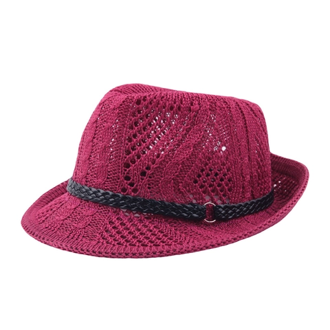 Fedora Panama Hut Gestricktes Netz Baumwolle Polyester Hohl Atmungsaktiv Breite Krempe Ledergürtel Schnalle Sommer