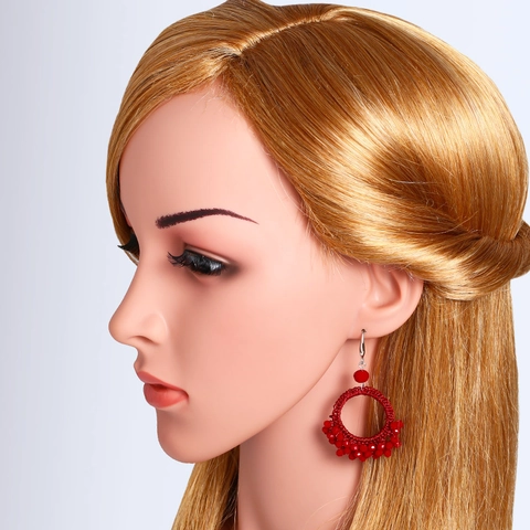 Bohemian Round Circle Dangle Earrings With Handmade Woven Alloy And Multi-Faceted Beads Ethnic Style Women Accessory