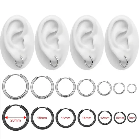Orecchini A Cerchio Acciaio Inossidabile Filo Rotondo Piercing Cartilagine Minimalista Stile Punk Moda Unisex