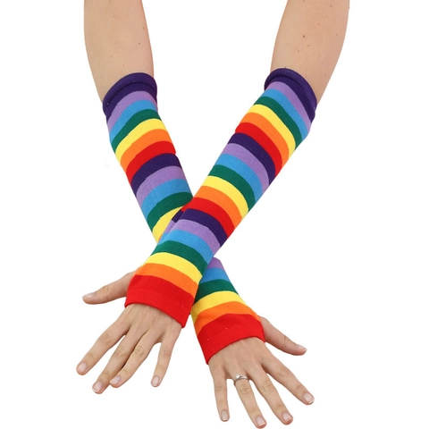 Scaldabraccia E Scaldamuscoli In Maglia A Righe Arcobaleno Guanti Senza Dita Con Foro Per Pollice Per Cosplay Scena