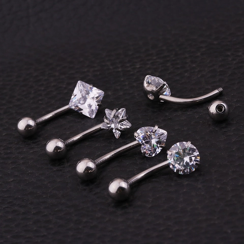 Piercing Para El Ombligo De Acero Inoxidable Corazón Estrella Cuadrado Redondo Circonita Joyería Corporal Para Mujer