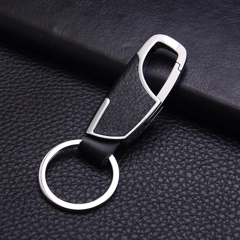Business Zinc Alloy Genuine Leather Car Keychain For Men Creative Gift Metal Leather Key Ring With Secure Spring Clip