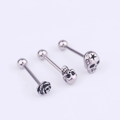 Piercings Para La Lengua De Acero Inoxidable Joyas Para El Cuerpo Barbell Flor Calavera Estrella Estilo Gótico Punk