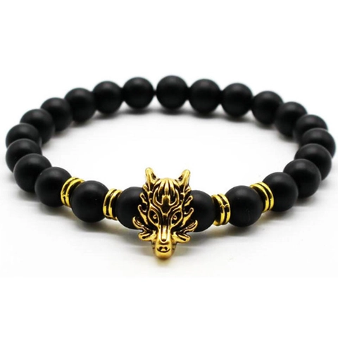 Lava Stone Beaded Bracelet Dragon Head Elastic Natural Volcanic Rock White Turquoise Ethnic Jewelry For Men Women