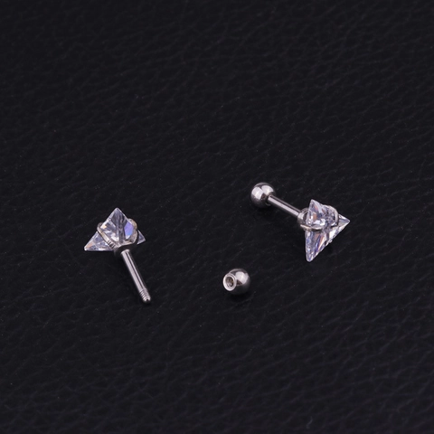 Pendientes Cartílago Circonita Triangular Acero Inoxidable Piercing Barbell Con Rosca Joyería Corporal Geométrica Mujer Hombre