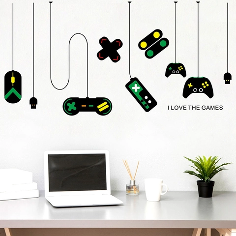 Game Controller Wall Stickers Gamer PVC Self Adhesive Decals For Gamer Room Study Bedroom Decor I Love The Games Wall Decor