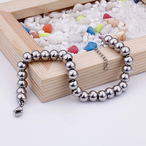 Collar Y Pulsera De Acero Inoxidable Con Cuentas Redondas Joyería Pulida Chapado En Oro 18K Moda Minimalista Para Mujer