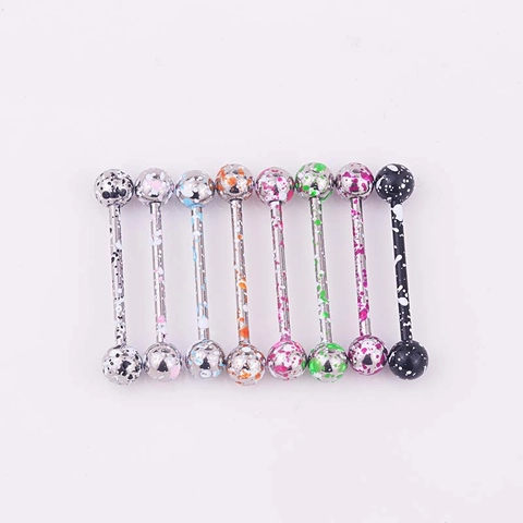 Stainless Steel Tongue Nipple Barbell Piercing Jewelry Colorful Splatter Graffiti Pattern Painted Ball Body Jewelry Punk