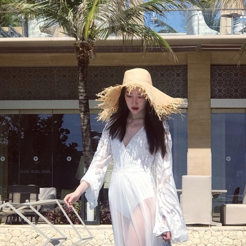 Cappello Da Sole In Paglia Di Rafia Donna Bordo Sfilacciato Vacanze Al Mare Tesa Larga Traspirante Accessorio Da Viaggio