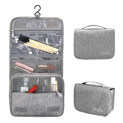Large Capacity Hanging Toiletry Bag Waterproof Polyester Travel Makeup Cosmetic Organizer With Hook And Handle