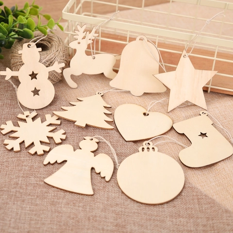 Adornos Colgantes De Navidad Madera Natural Manualidades Decoración De Fiesta Estilo Rústico