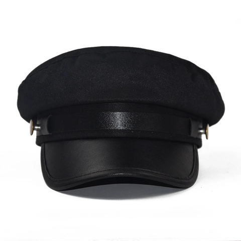 Berretto Newsboy Donna Retro Cappello Marinaio Cotone Tesa Pelle PU Piano Ottagonale Stile Britannico Bottone Metallo Accessorio