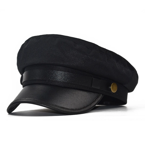 Berretto Newsboy Donna Retro Cappello Marinaio Cotone Tesa Pelle PU Piano Ottagonale Stile Britannico Bottone Metallo Accessorio