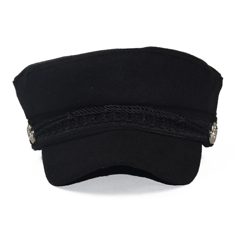 Casquette Gavroche Vintage En Laine Chapeau De Marin Avec Corde Tressée Et Bouton Ancre En Métal Béret Plat Rétro Pour Femme
