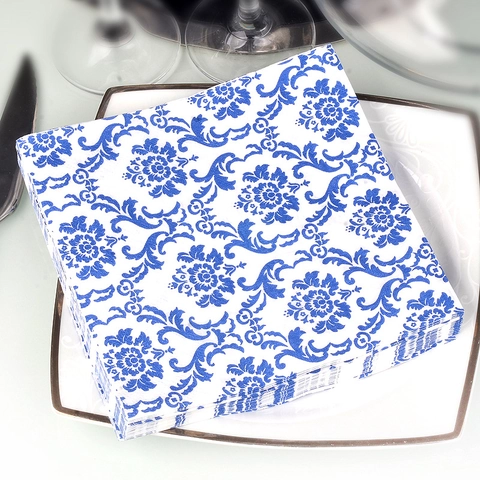 Printed Paper Napkins Blue White Porcelain Floral Pattern Wood Pulp Disposable Decorative Tableware For Wedding Party Hotel