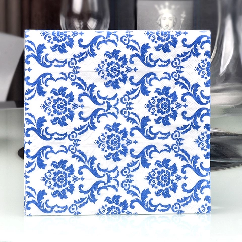 Printed Paper Napkins Blue White Porcelain Floral Pattern Wood Pulp Disposable Decorative Tableware For Wedding Party Hotel