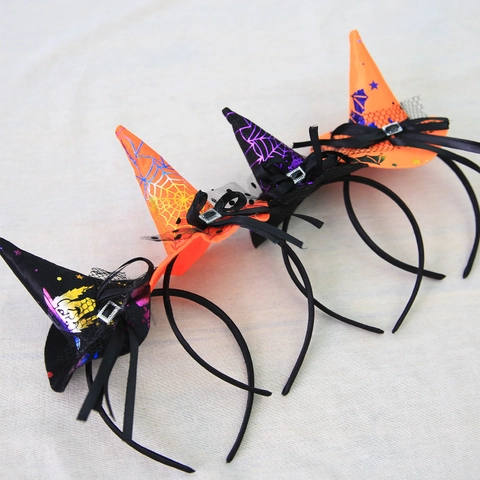 Diadema De Sombrero De Bruja Halloween Mini Encaje Malla Lazo Patrón Telaraña Cosplay Fiesta Accesorio Disfraz