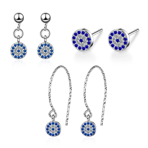 Luxury Copper Evil Eye Stud Earrings For Women Round Blue White Rhinestone Inlaid Gold Silver Plated Fashion Jewelry Accessories