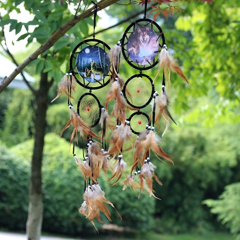Dreamcatcher Wall Hanging Decor With Natural Feathers Iron Ring Animal Pattern Bohemian Tribal Style Home Ornament