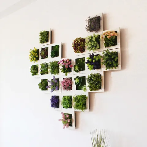 Artificial Succulent Plant Wall Frame 3D Faux Greenery Plastic Square Hanging Decorative Art For Home Office