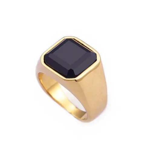 Anillo De Sello Para Hombre Acero Inoxidable Piedra Negra Cuadrada Estilo Industrial Punk Retro Joyería Oro Plata