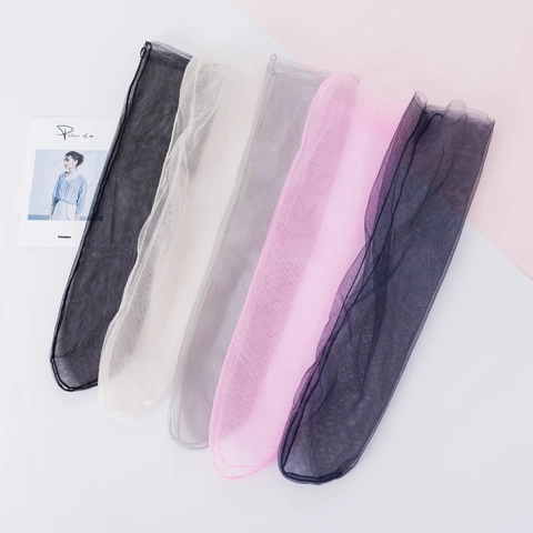 Women Sheer Mesh Slouch Socks Thin Transparent Glass Silk Mid Calf Socks Japanese Style Breathable Ultra Thin Solid Color Summer Hosiery