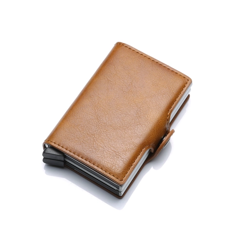 Pop Up Card Holder RFID Blocking PU Leather Aluminum Alloy Minimalist Slim Wallet For Men