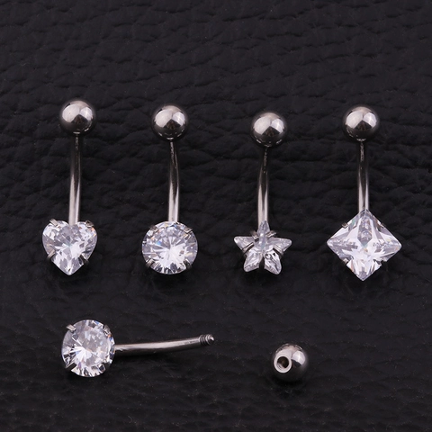 Piercing Para El Ombligo De Acero Inoxidable Corazón Estrella Cuadrado Redondo Circonita Joyería Corporal Para Mujer