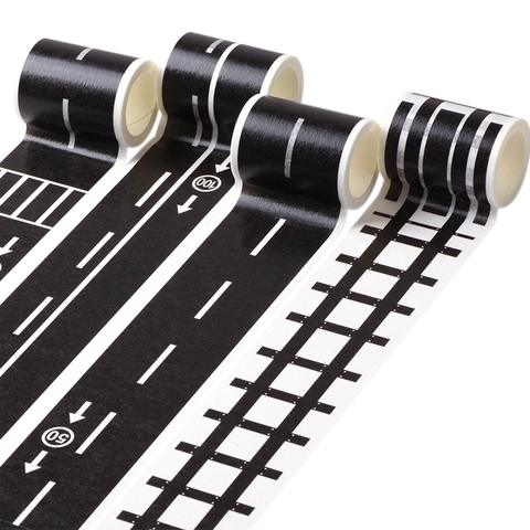 Road Traffic Washi Tape Railway Track Highway DIY Play Stickers For Toy Cars Scene Building Kids Craft Removable Adhesive