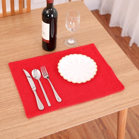 Christmas Red Placemat Knitted Thick Fabric Table Mat For Festive Dinner Party Decoration Rectangular Home Decor