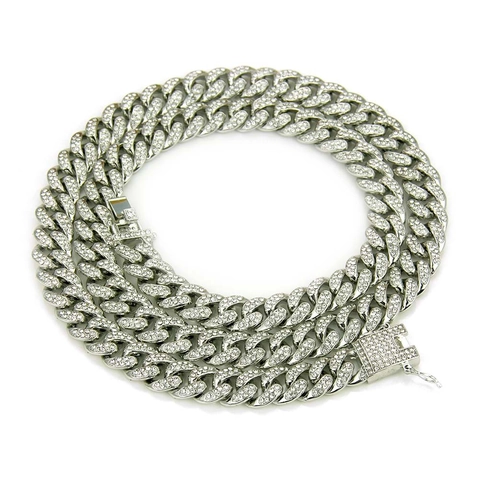 Hiphop Miami Cuban Link Necklace For Men Iced Out Rhinestone Alloy Gold Silver Plated Chunky Chain Jewelry Accessory Gift