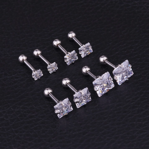 Pendientes De Cartílago De Circonita Cuadrada Acero Inoxidable Joyería De Piercing Con Cierre De Bola Para Mujeres Hombres