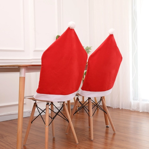 Christmas Chair Covers Santa Hat Shape Red White Non-Woven Fabric Dining Room Holiday Party Decor Festive Accessory