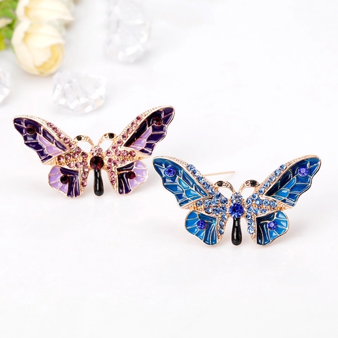 Elegante Broche De Mariposa Aleación Esmalte Rhinestone Brillante Colorido Goteo Aceite Joyería Vintage Para Mujer