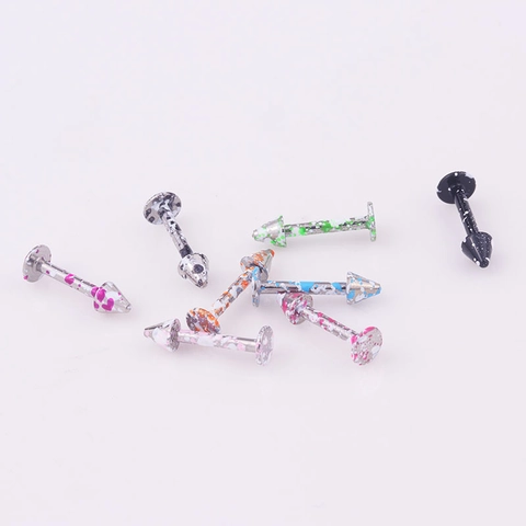 Splatter Patroon Spike Labret Stud Roestvrij Staal Kleurrijk Gelakt Lipring Tragus Oorring Lichaamssieraden
