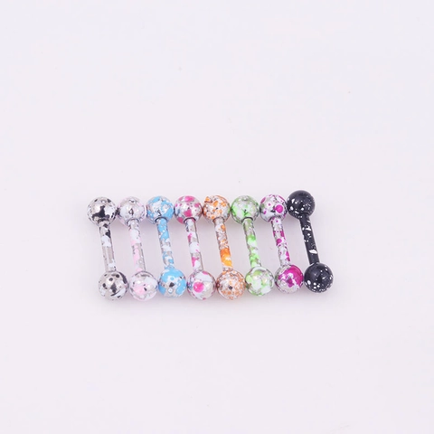 Barbell Piercing Earrings Stainless Steel Splatter Ink Dot Pattern Ear Cartilage Studs Punk Body Jewelry Colorful