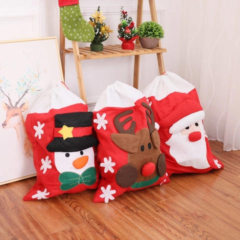 Weihnachts Geschenktüten Vliesstoff Große Feiertagsparty Dekoration Cartoon Weihnachtsmann Schneemann Rentier Festliche Kordelzug Verpackung