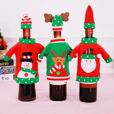 Copri Bottiglia Di Vino Di Natale Mini Maglione E Cappello In Maglia Decorazione Tavola Babbo Natale Pupazzo Di Neve Renna