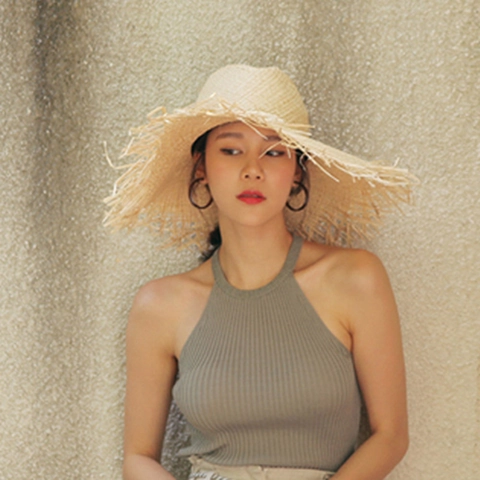 Cappello Da Sole In Paglia Di Rafia Donna Bordo Sfilacciato Vacanze Al Mare Tesa Larga Traspirante Accessorio Da Viaggio