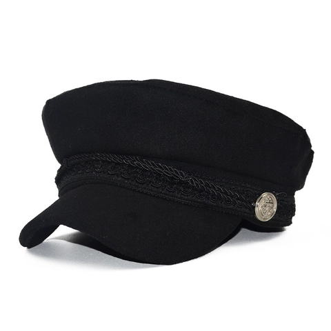 Casquette Gavroche Vintage En Laine Chapeau De Marin Avec Corde Tressée Et Bouton Ancre En Métal Béret Plat Rétro Pour Femme