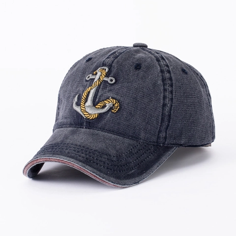 Cappello Da Baseball In Cotone Denim Lavato Vintage Ricamo Ancora Regolabile Stile Nautico Per Uomo Donna