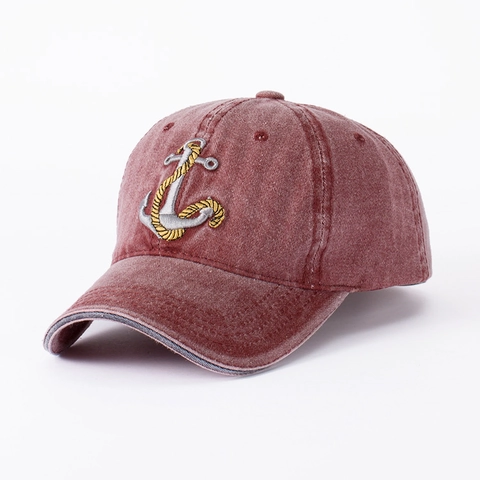 Cappello Da Baseball In Cotone Denim Lavato Vintage Ricamo Ancora Regolabile Stile Nautico Per Uomo Donna