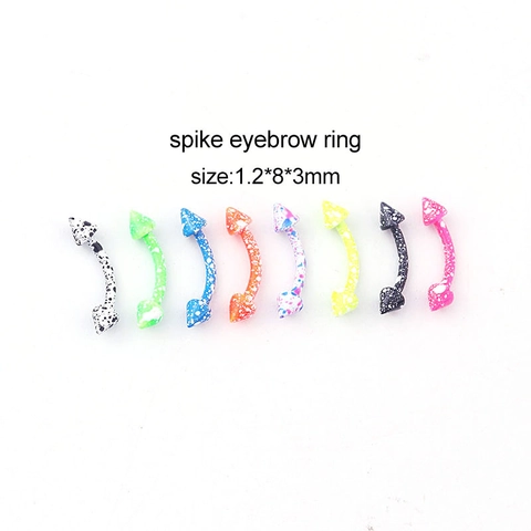 Stainless Steel Eyebrow Ring Curved Barbell Spike Ends Colorful Splatter Paint Lacquer Pattern Body Piercing Jewelry Unisex