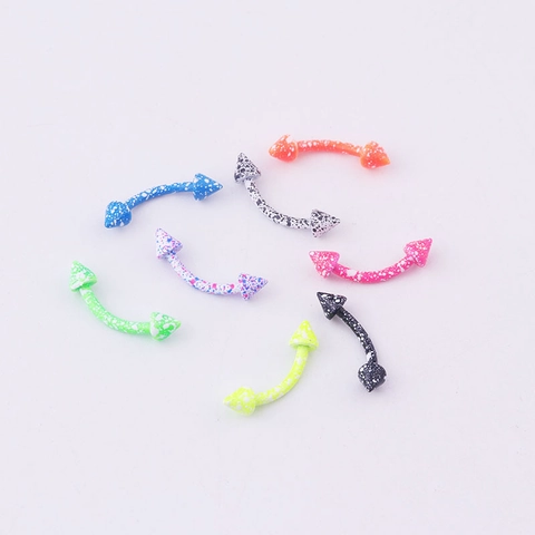 Stainless Steel Eyebrow Ring Curved Barbell Spike Ends Colorful Splatter Paint Lacquer Pattern Body Piercing Jewelry Unisex