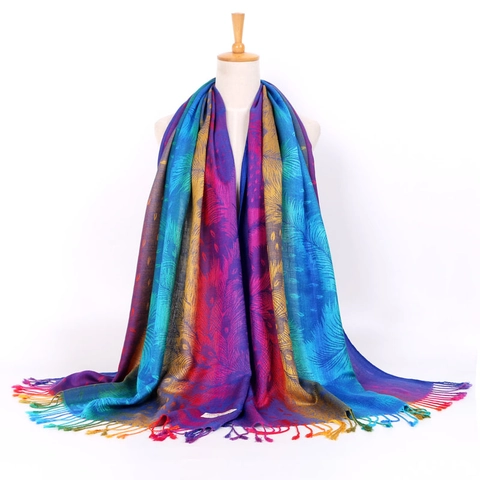 Dames Sjaal Omslagdoek Etnisch Retro Pauw Paisley Veer Bloemen Jacquard Viscose Pashmina Kwastje Reis Lente